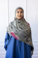 New Printed Chiffon Hijab - Crimson Leaf
