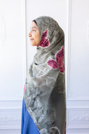 New Printed Chiffon Hijab - Crimson Leaf