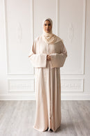 Embellished Petal Glam Abaya - Beige