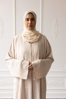 Embellished Petal Glam Abaya - Beige