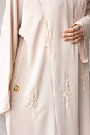 Embellished Petal Glam Abaya - Beige