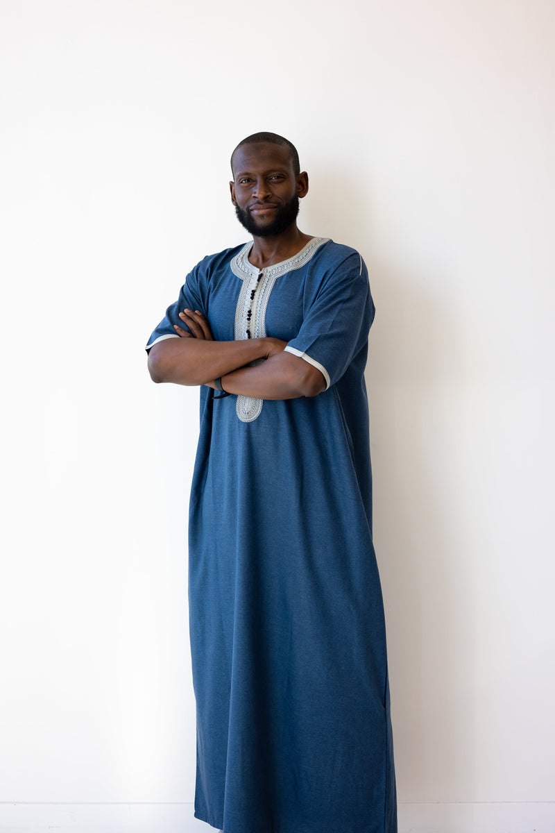 Sample Sale - Moroccan Short Sleeve Thobe Steel Blue
