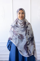 New Printed Chiffon Hijab - Smoky Petal
