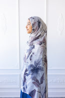 New Printed Chiffon Hijab - Smoky Petal