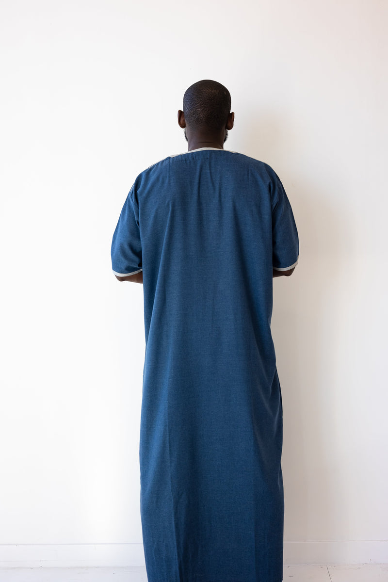Sample Sale - Moroccan Short Sleeve Thobe Steel Blue