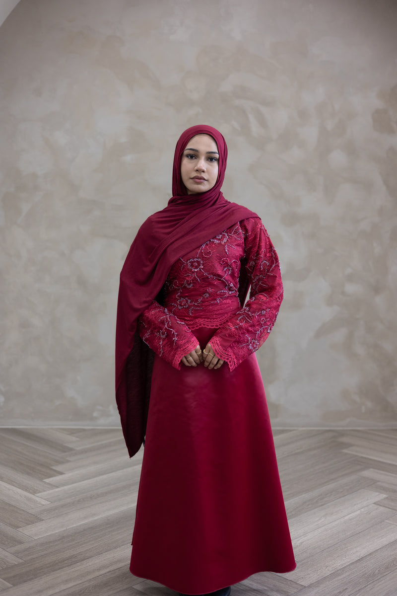 red hijab dress Floral Lace Wedding fionareel112024 #GRWM Shein graduation edition The height of the Color:Red black