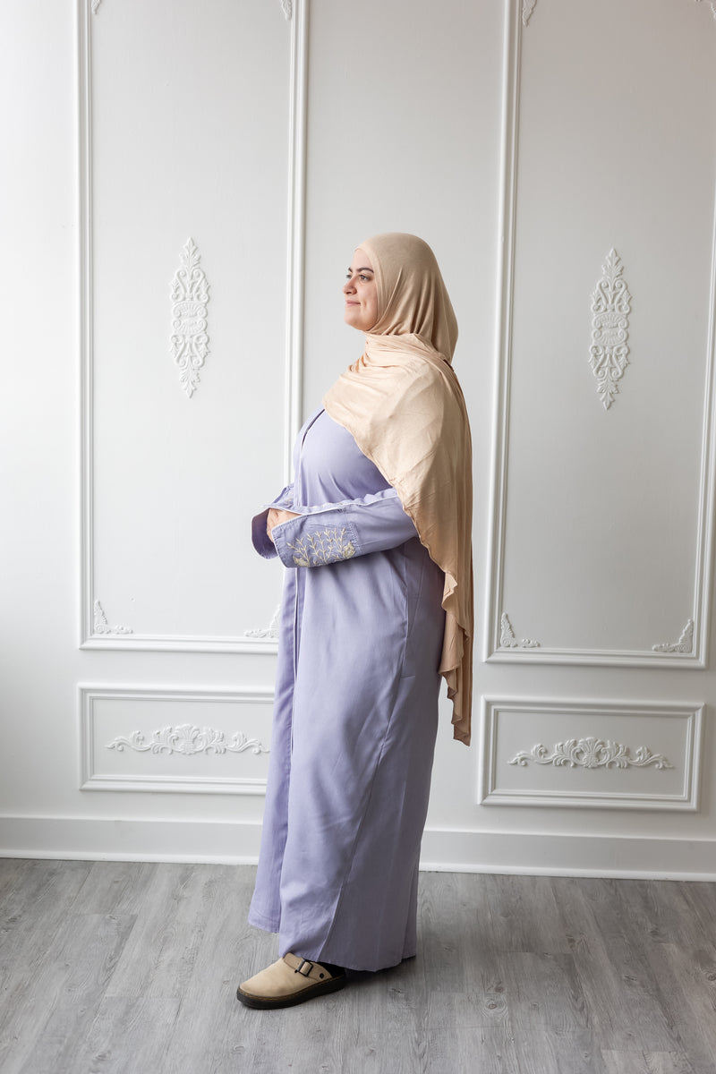 Linen Embroidered Sleeve Vine Design (Wisteria)