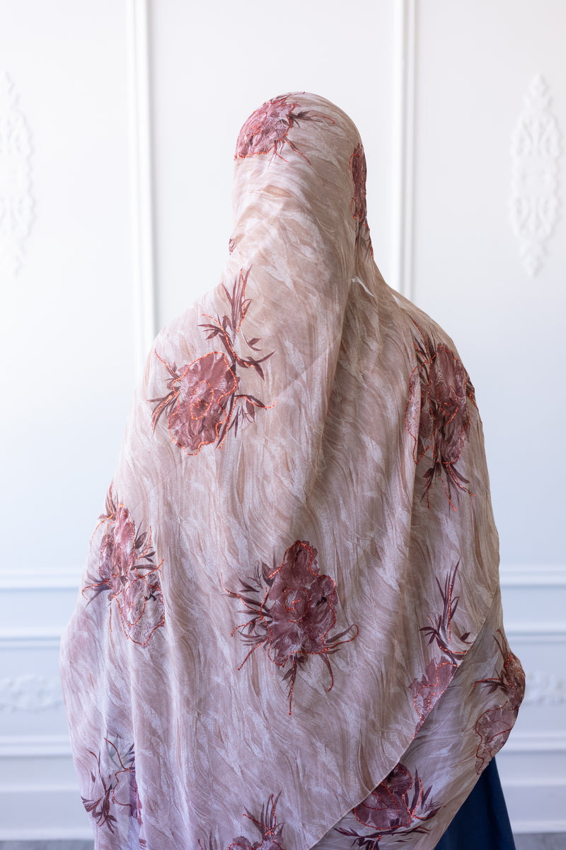 New Printed Chiffon Hijab - Rustic Rose (Glitter)