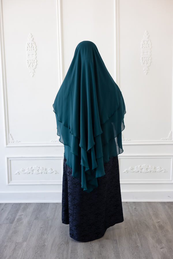 Dark Turquoise Chiffon Three Layered Princess Khimar