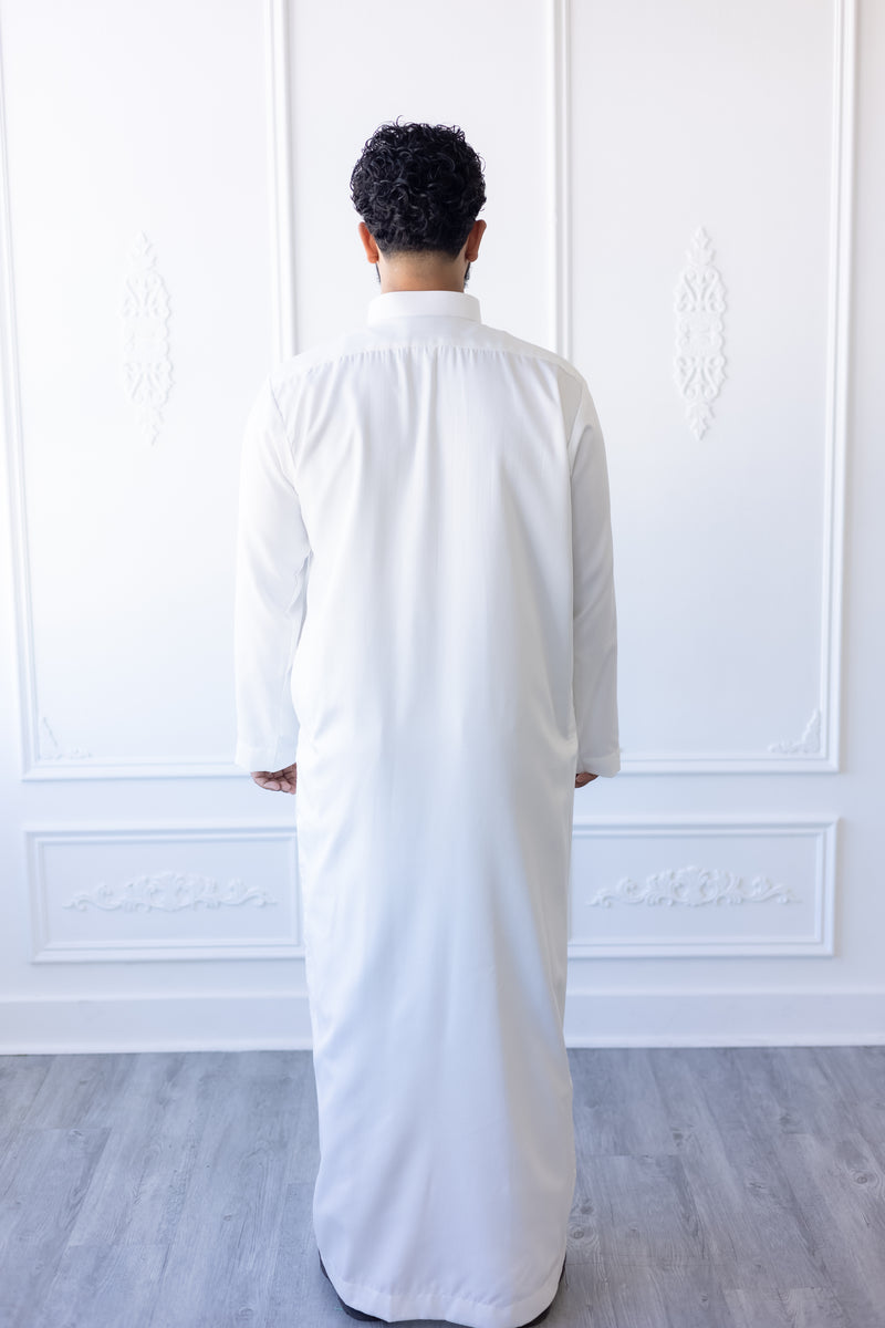Saudi Collared Thobe Jubbah - Hamza Collection (White)