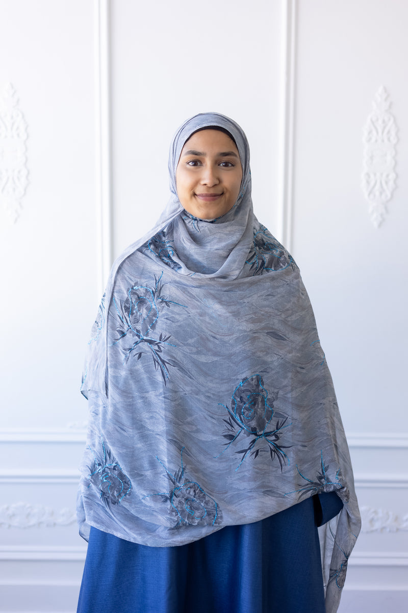 New Printed Chiffon Hijab - Azure Bloom