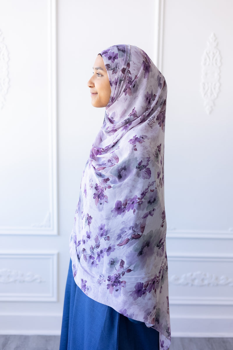 New Printed Chiffon Hijab - Lavender Bloom