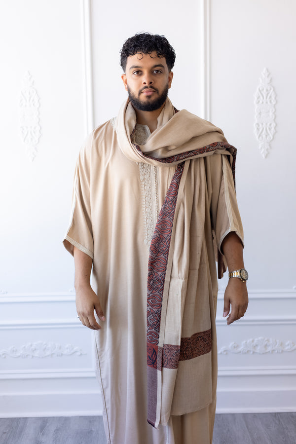 Embroidered Kashmiri Shawl – Sandstone Elegance
