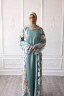 Floral Bloom Glam Abaya – Dusty Blue