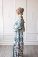 Floral Bloom Glam Abaya – Dusty Blue