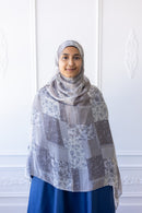 New Printed Chiffon Hijab - Silver Patch