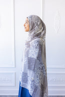 New Printed Chiffon Hijab - Silver Patch