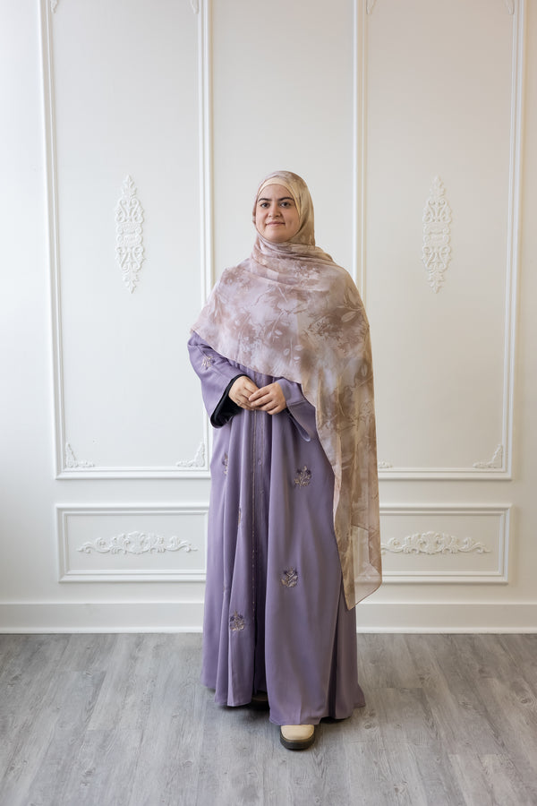 Glam Abaya Floral Embellished sleeve - Lavender