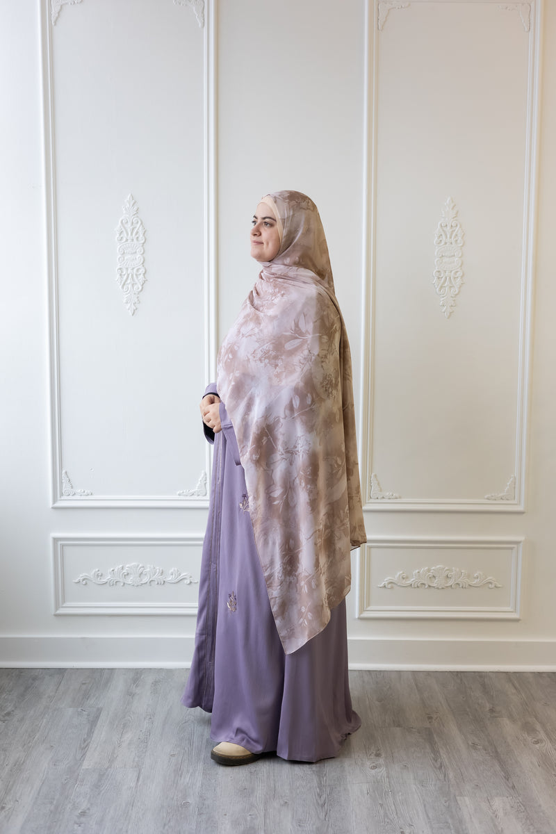 Glam Abaya Floral Embellished sleeve - Lavender