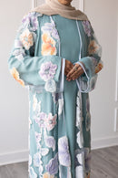 Floral Bloom Glam Abaya – Dusty Blue
