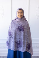 New Printed Chiffon Hijab - Violet Bloom (Glitter)