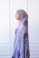 New Printed Chiffon Hijab - Violet Bloom (Glitter)