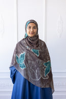 New Printed Chiffon Hijab - Teal Leaf