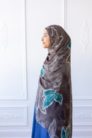 New Printed Chiffon Hijab - Teal Leaf