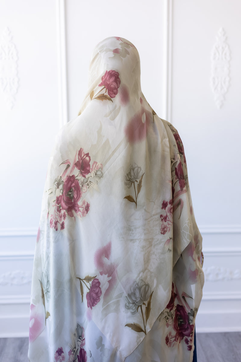 New Printed Chiffon Hijab - Rose Mist