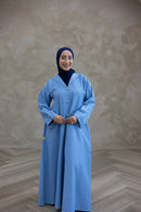 Denim Textured Open Abaya - Sky Blue
