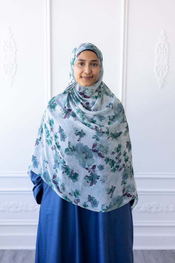 New Printed Chiffon Hijab - Mint Blossom