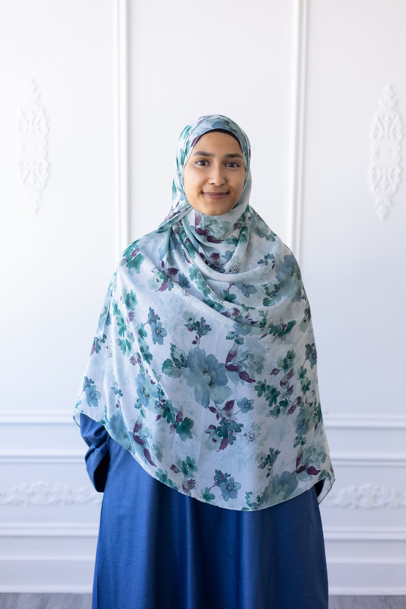 New Printed Chiffon Hijab - Mint Blossom