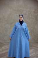 Denim Textured Open Abaya - Sky Blue