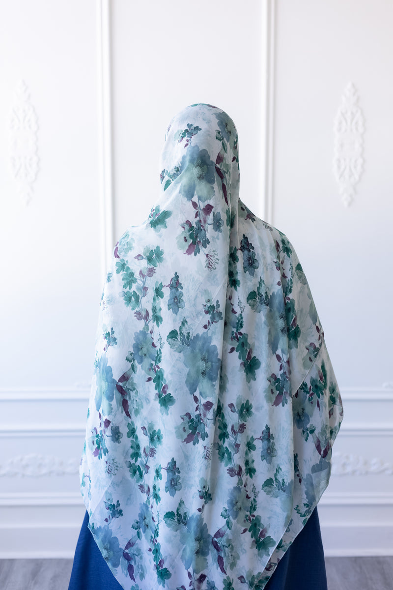 New Printed Chiffon Hijab - Mint Blossom