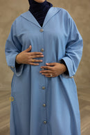 Denim Textured Open Abaya - Sky Blue