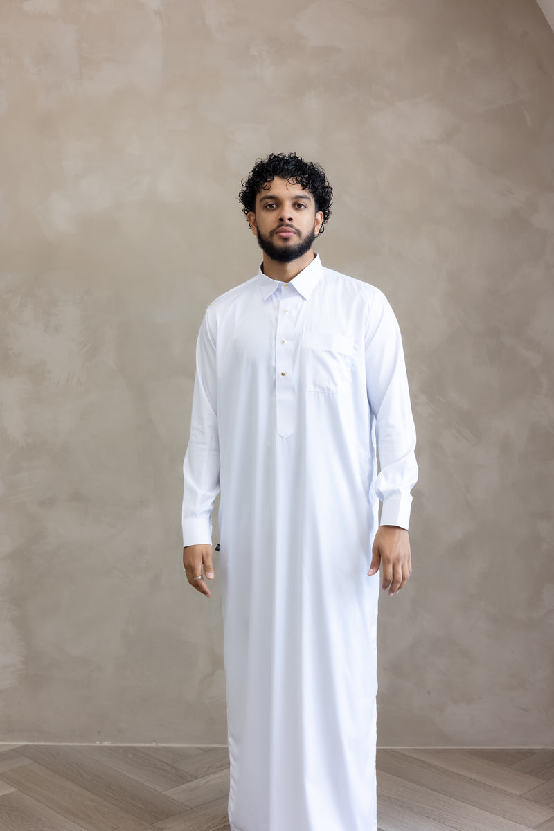 Formal Saudi Gold Button Thobe - White