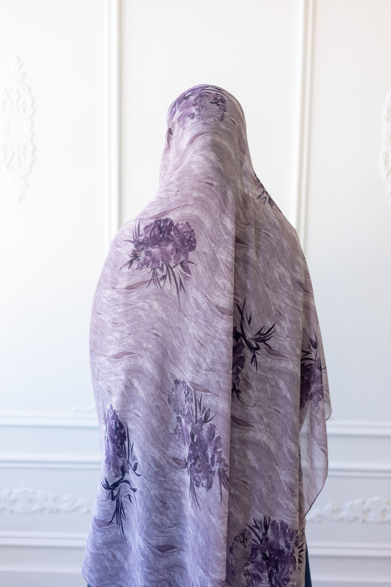 New Printed Chiffon Hijab - Lavender Twilight