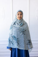 New Printed Chiffon Hijab - Aqua Bloom