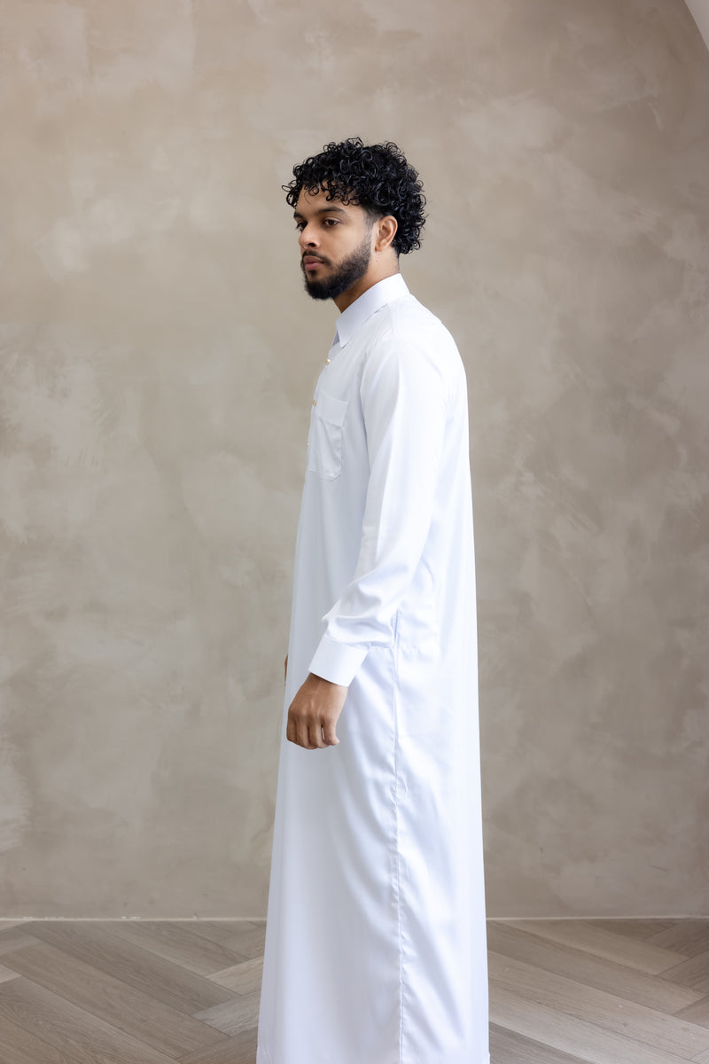 Formal Saudi Gold Button Thobe - White