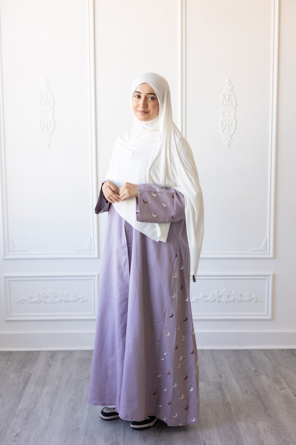 Linen Embroidered Sleeve Moon Design (Wisteria)