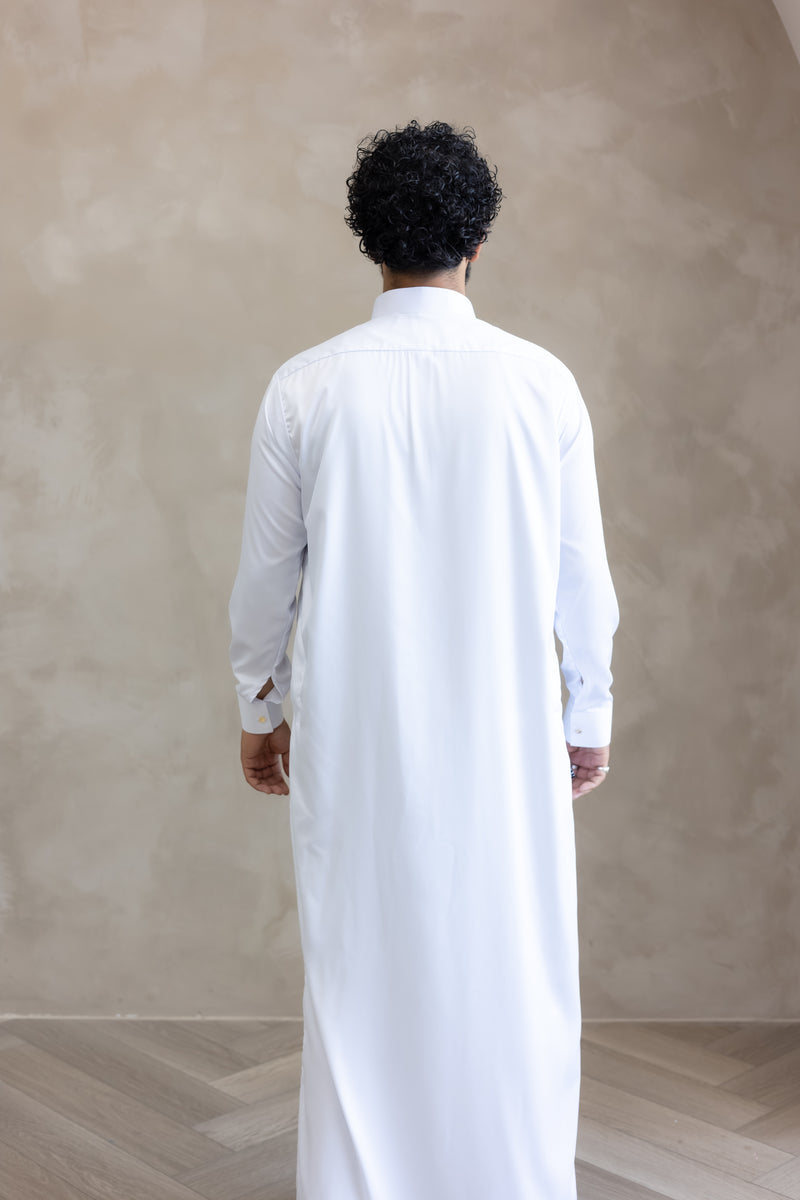 Formal Saudi Gold Button Thobe - White