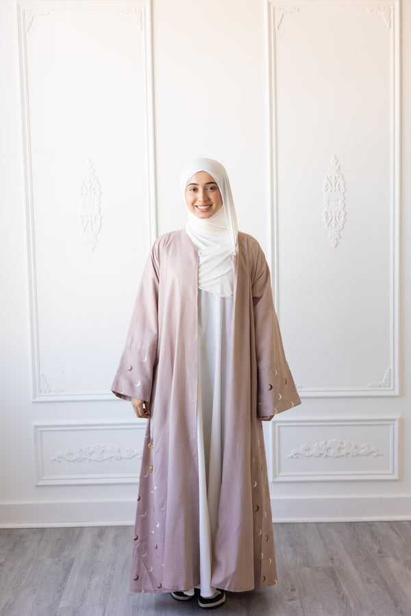 Linen Embroidered Sleeve Moon Design (Dusky Rose)