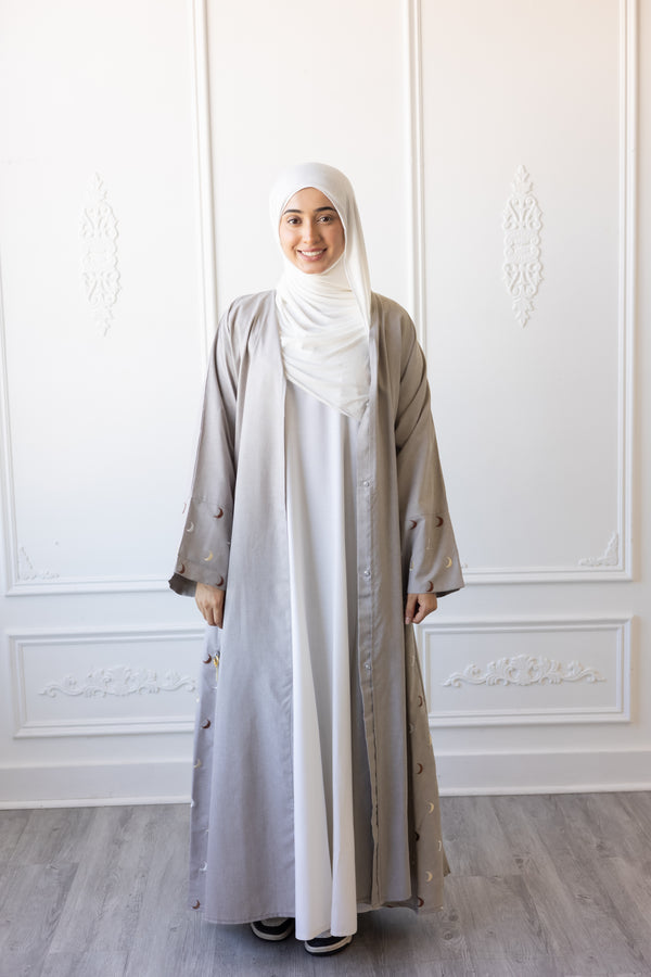 Linen Embroidered Sleeve Moon Design (Mist)