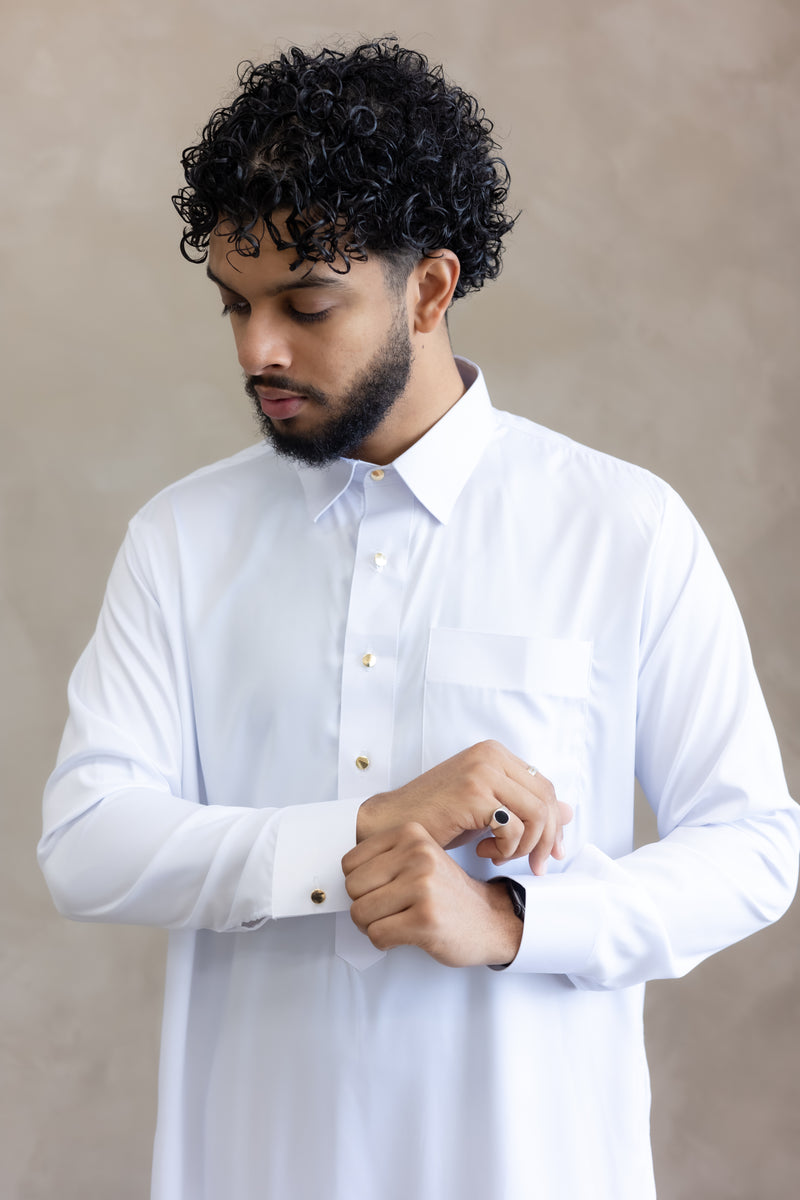 Formal Saudi Gold Button Thobe - White
