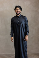 Formal  Saudi Gold Button Thobe - Black Japanese Cotton