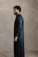 Formal  Saudi Gold Button Thobe - Black Japanese Cotton