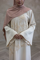 Lace Embellished Glam Abaya - Beige