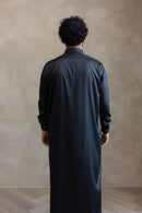 Formal  Saudi Gold Button Thobe - Black Japanese Cotton