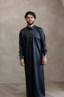 Formal  Saudi Gold Button Thobe - Black Japanese Cotton