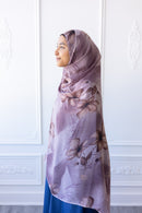 New Printed Chiffon Hijab - Mauve Flora